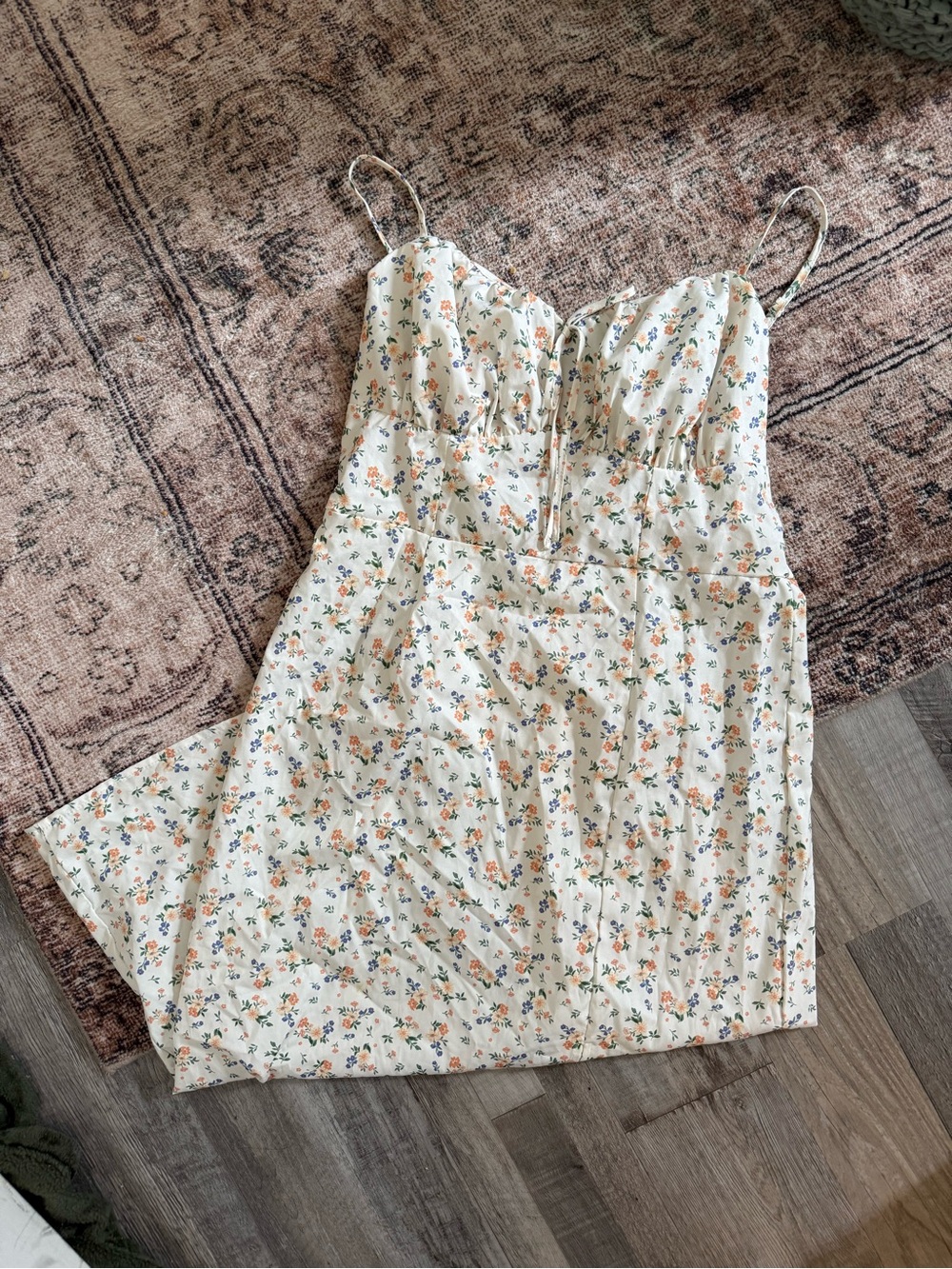 SHEIN Cream Floral Spaghetti-Strap Slip Dress